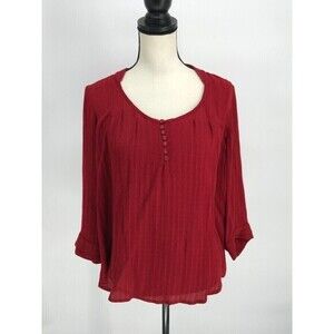 Soft Surroundings Scooped Neck 3/4 Sleeve Tunic Top‎ Burgundy XSmall Petite